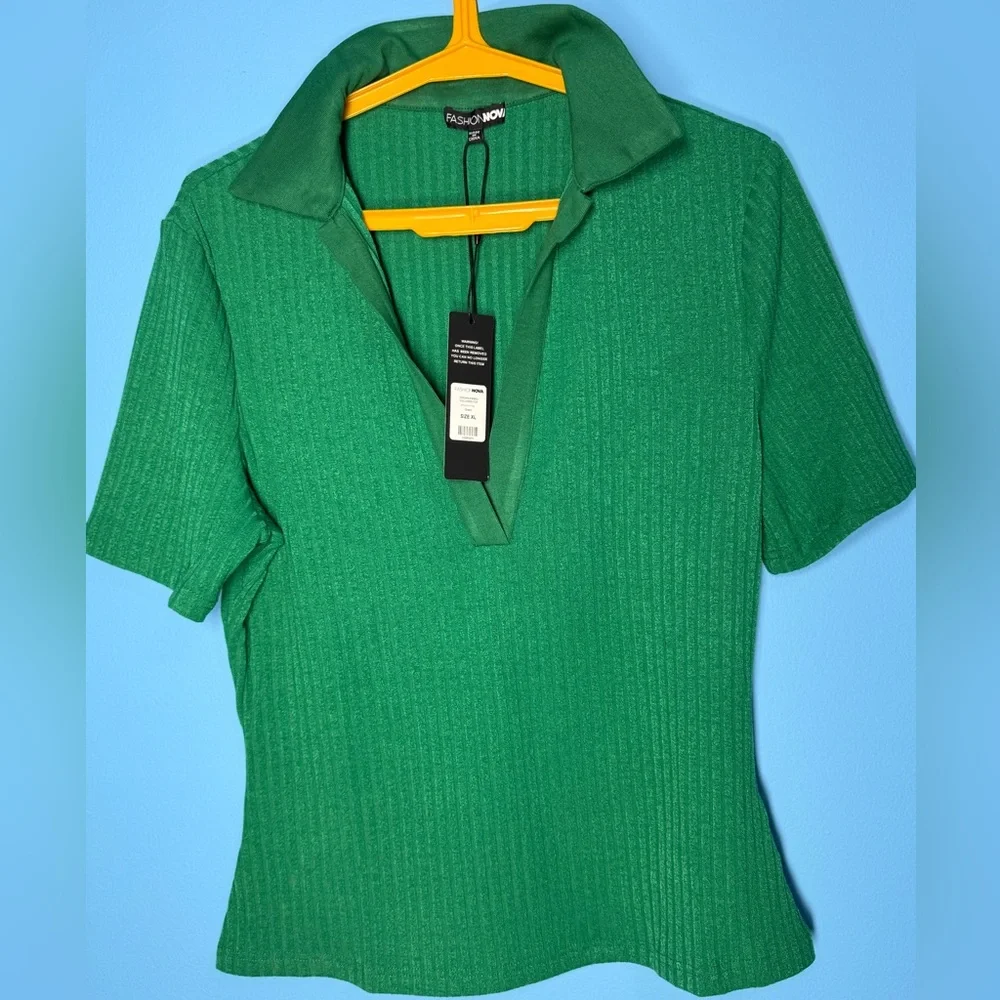 Jordan Ribbed Collared Top - Green - Picture 9 of 9